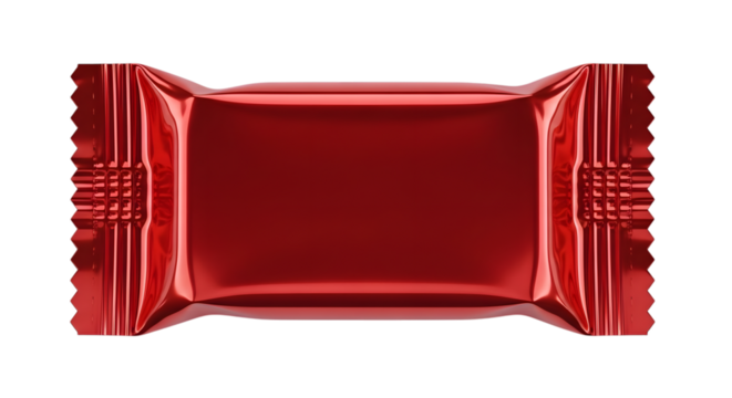 Red candy wrapper blank mockup isolated on transparent background