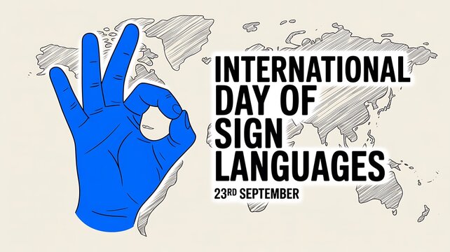 International day of sign languages illustration with hand gesture and world map
