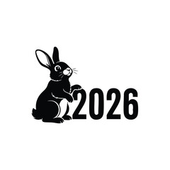 Happy new year 2026 greeting shilhouette design with rabbit mammal