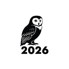 Happy new year 2026 silhouette owl bird animal illustration