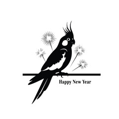 Happy new year 2026 with cockatiel bird silhouette on white background