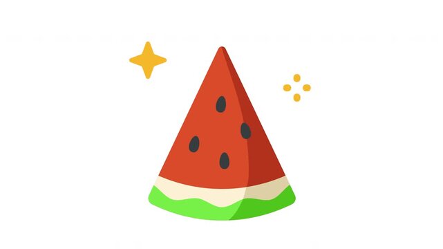 Bouncing watermelon slice with seeds and star effect