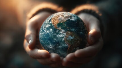 Gentle hands cradle the planet earth symbolizing care protection and the future of our world