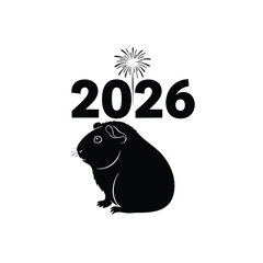 Silhouette of guinea pig with fireworks new year 2026 design art