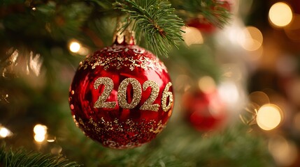 Celebrate the upcoming 2026 holiday season with this festive red and gold Christmas tree ornament, perfect for adding a touch of cheer and anticipation