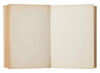 Open blank aged book pages isolated on a transparent background
