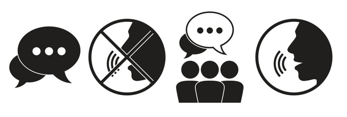 talking icons set black on a white background