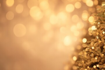 Fototapeta premium Warm golden fairy lights creating a festive bokeh effect, framing copy space beside glowing Christmas tree branches