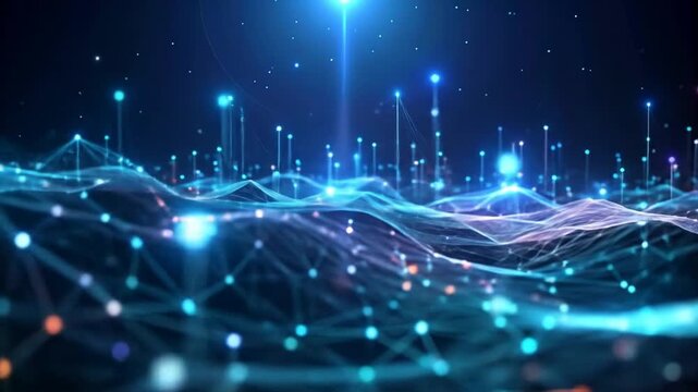 Abstract Digital Landscape Depicting Data Connectivity and Network Structures