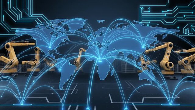 世界地図を駆け巡る光の通信ネットワーク・国際データ接続イメージ