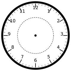 Clock Face 42 Numeric Regular Hour Minute Thick Dashed clock face on white background