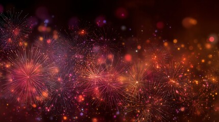 Fototapeta premium Vibrant fireworks explode in the night sky, perfect for New Year's Eve celebrations or festive event promotions with a dazzling, magical feeling