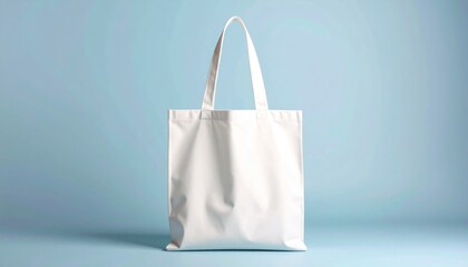 White Canvas Tote Bag Mockup on a Light Blue Background.