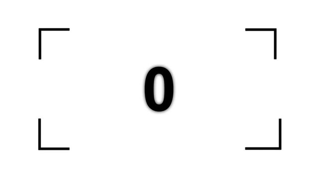 Camera display with countdown timer from 05 to 0 seconds real time on black background. camera frame with flat design of countdown five to ziro second motion graphics.