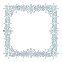 A frame made of snowflake illustrations, creating a border around a white rectangular space.