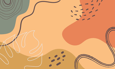 Boho abstract terrazzo background with earth tones, organic shapes, and minimalist line art