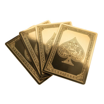 Four golden playing cards with spade symbols and ornate borders transparent background image