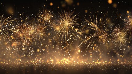 Stunning golden fireworks display illuminating the night sky with radiant light and sparkling confetti, perfect for festive celebrations and magical moments