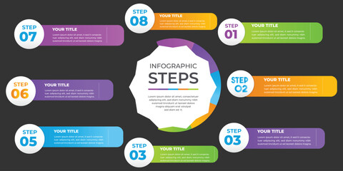 8 Step Infographic Template – Modern Workflow Diagram, Business Process Timeline, Editable Vector Design