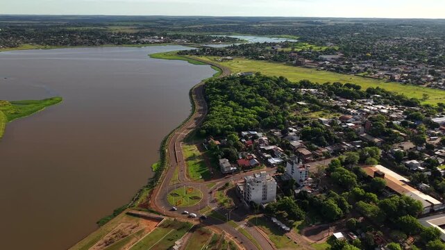 Aerial view of Posadas cityscape by the river during daylight