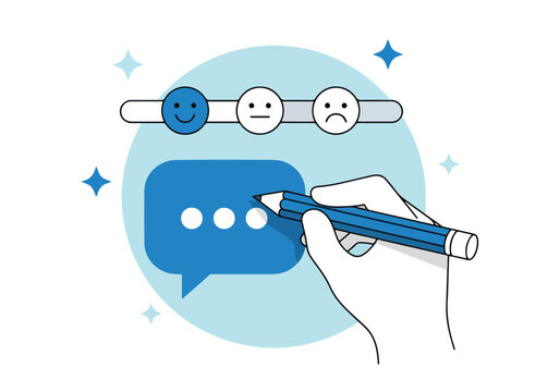 Customer feedback slider and chat bubble drawing concept - Flat Vector Illustration, icon. Editable stroke. Colored vector illustration