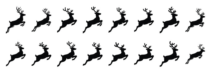 Naklejka premium reindeer jumping silhouette icon set