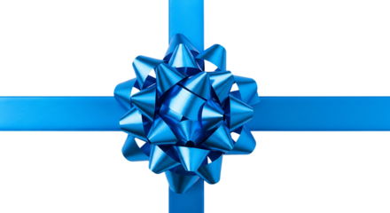 Blue ribbon gift bow isolated on transparent background