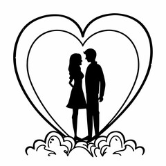 Romantic Couple Silhouette in Double Heart Frame