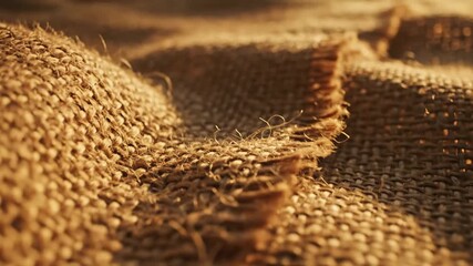 Textured Burlap Fabric in Golden Light - A macro shot captures the intricate texture of burlap fabric. The warm, golden light enhances the weave and fibers, creating a rustic and organic feel. - Powered by Adobe