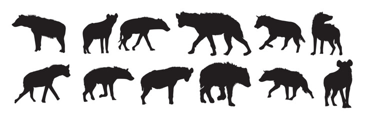 spotted hyena silhouette set