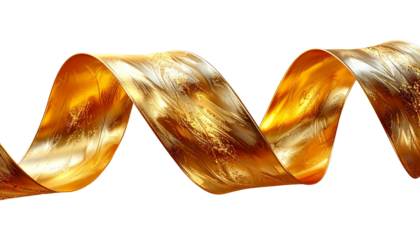 Golden Ribbon Curl Swirl Decoration – Transparent Background PNG