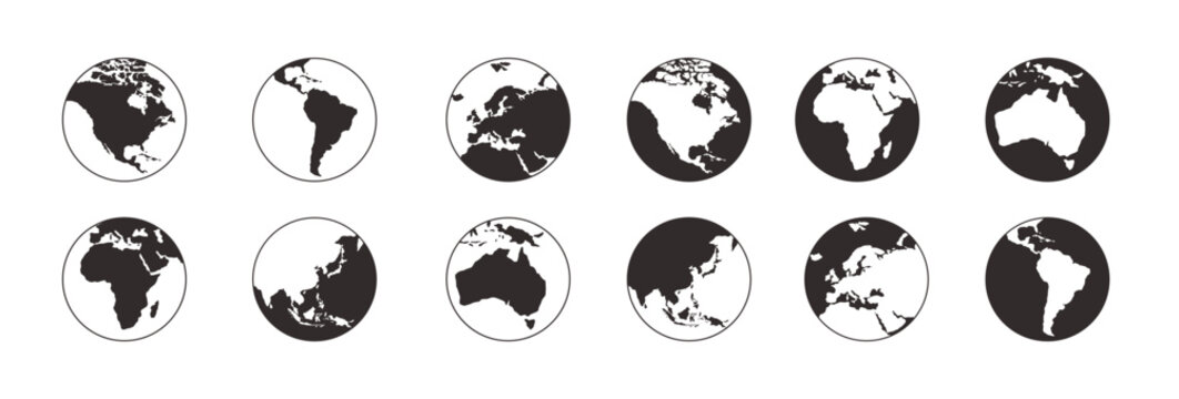 World Map Icon With Different Continens Collection