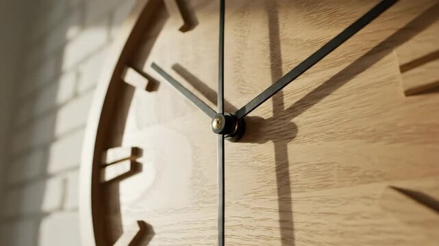 Minimalist Wooden Clock Design - This video showcases a minimalist wooden clock face with black hands, set against a textured background.