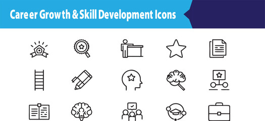 Career Growth & Skill Development Icons: A curated collection of minimalistic icons that symbolizes the growth mindset and a journey of professional development. These represent career advancement