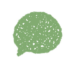 Round green speech bubble in crayon scribble style. Organic chat icon as message and quote element, with informal conversation and talk motif, perfect for dialogue or abstract communication