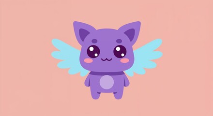 Fototapeta premium Cute Purple Creature with Wings: A delightful illustration of a charming purple creature with large, endearing eyes and delicate wings, bringing a sense of whimsy and joy.