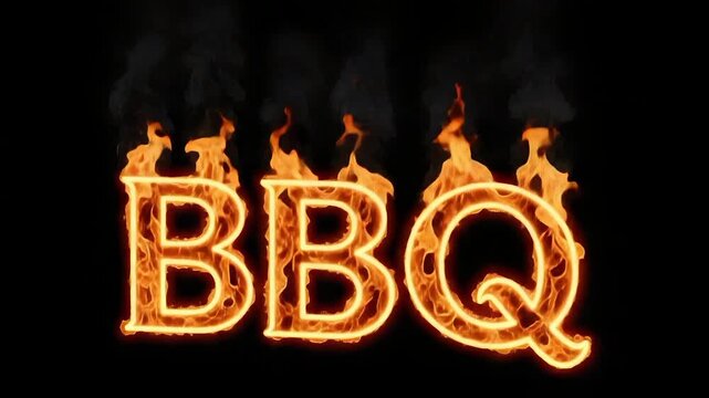 Fiery BBQ lettering with dynamic flames for summer cookouts and grilling promotions, creating a sizzling and inviting atmosphere for outdoor events
