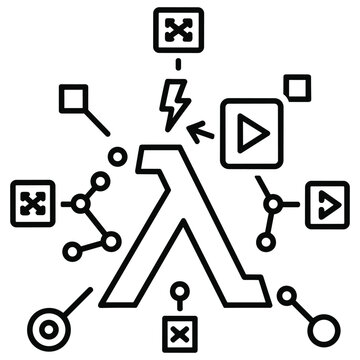 Serverless function computing concept with lambda symbol and interconnected data points, representing cloud technology and api integration
