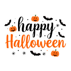 Happy Halloween Greeting Card – Cute Pumpkin & Bat Halloween Design