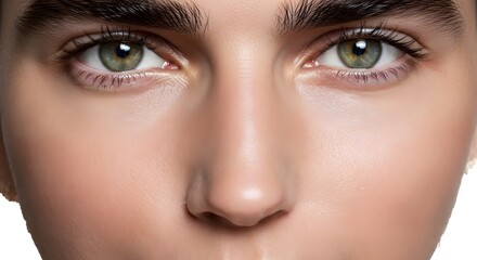 Naklejka premium Close-up Portrait of a Womans Face with Green Eyes and Flawless