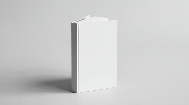 Blank white book standing upright, ready for design customization