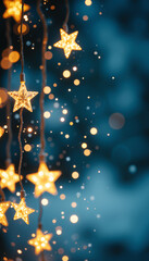 Glowing star ornament with Christmas lights at winter night