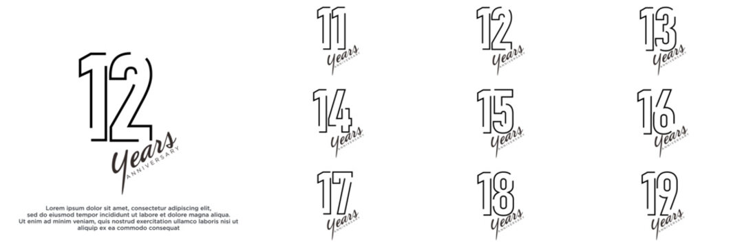Set of anniversary logo with black color for celebration event