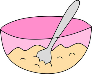 Mixing Food in a Pink Bowl with a Fork