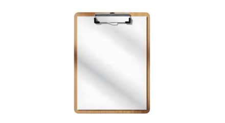 Clipboard with blank paper isolated on transparent background