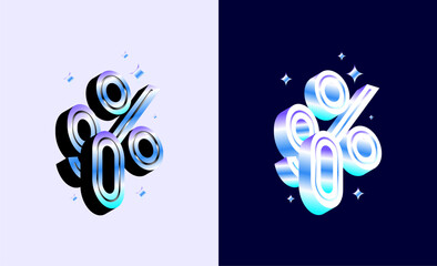 3D Holographic precentage number 90, 90 percent discount hologram design with rainbow gradient. Promotional sale marketing design tamplate.