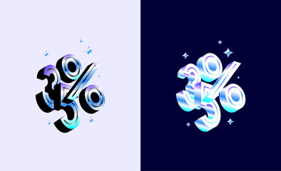 3D Holographic precentage number 35, 35 percent discount hologram design with rainbow gradient. Promotional sale marketing design tamplate.