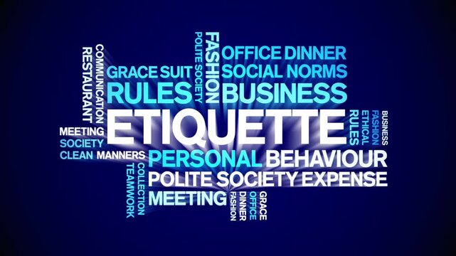 Etiquette animated word cloud-text design animation tag kinetic typography seamless loop.