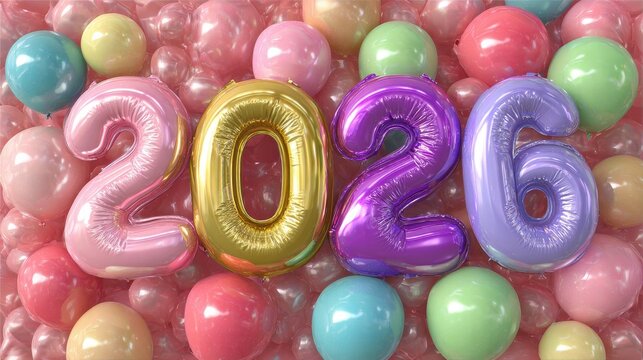pastel 2026 balloon numbers celebrating the new year perfect for festive backgrounds and greeting cards 2026