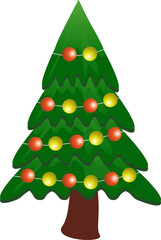 Festive Christmas tree with glowing red and yellow lights. Bright decorative holiday tree with smooth shading and vibrant seasonal colors.
